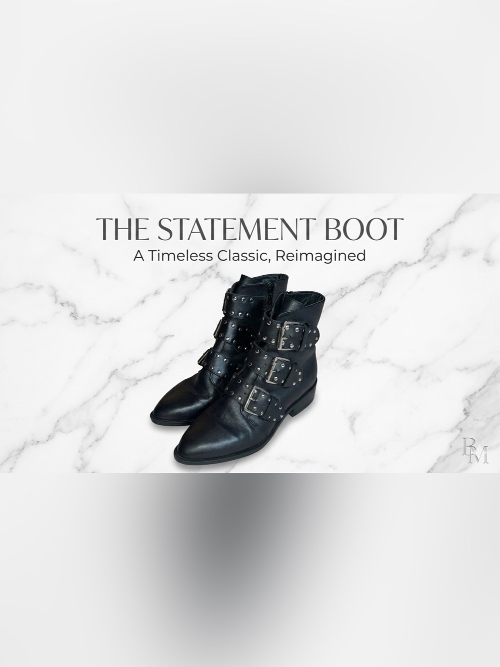 Steven New York Hazan Black Leather Studded Moto Boots Buckle Ankle Booties 6.5